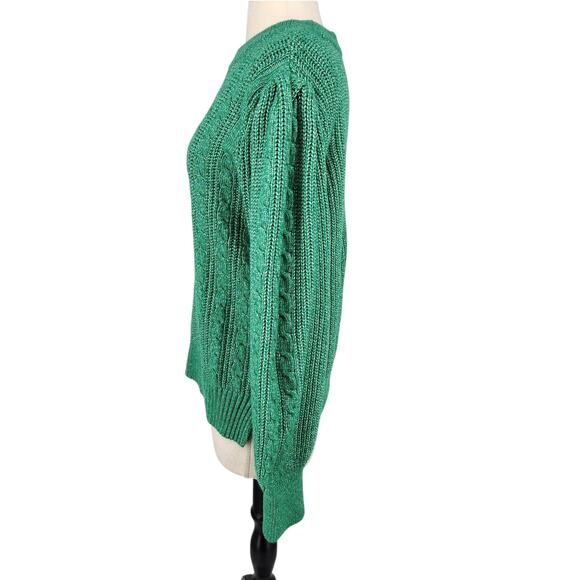 SALE Crown & Ivy Green Elegant Long Puff Sleeve Cable Knit Sweater Size XL - Picture 4 of 10